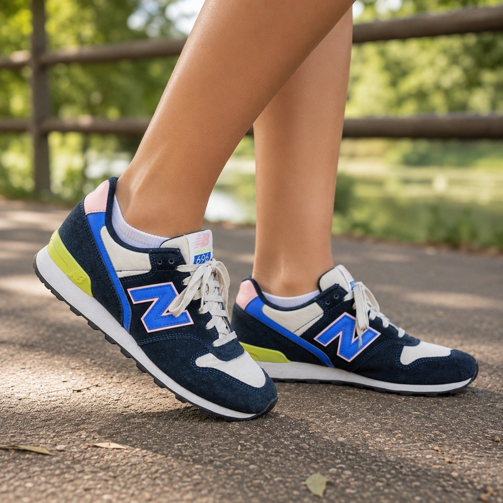 New Balance 696 V4 Sneakers Suede Retro Running Shoes Navy Pink Women's Size 9